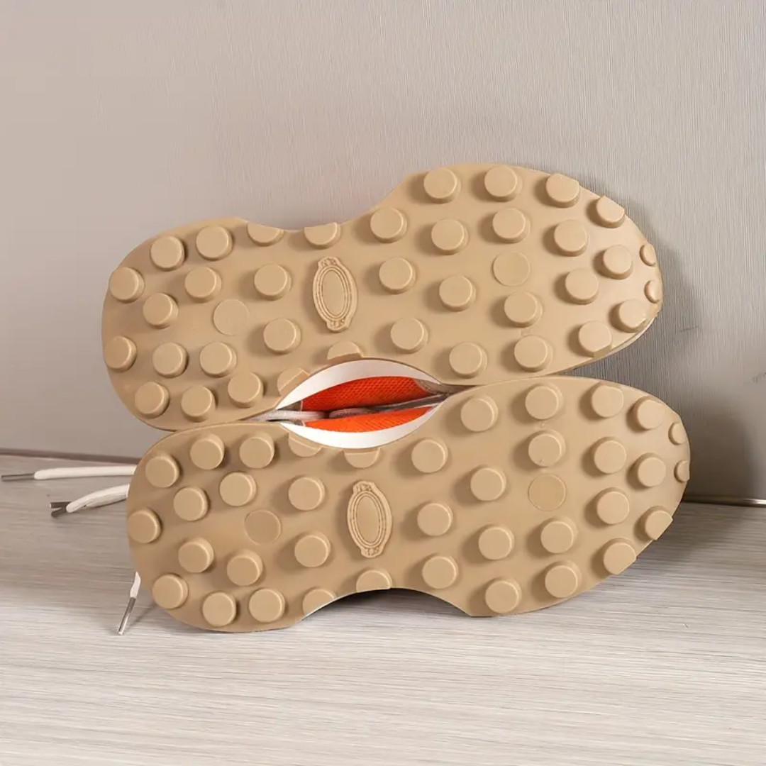 Dame - farveblok orange snøresko casual