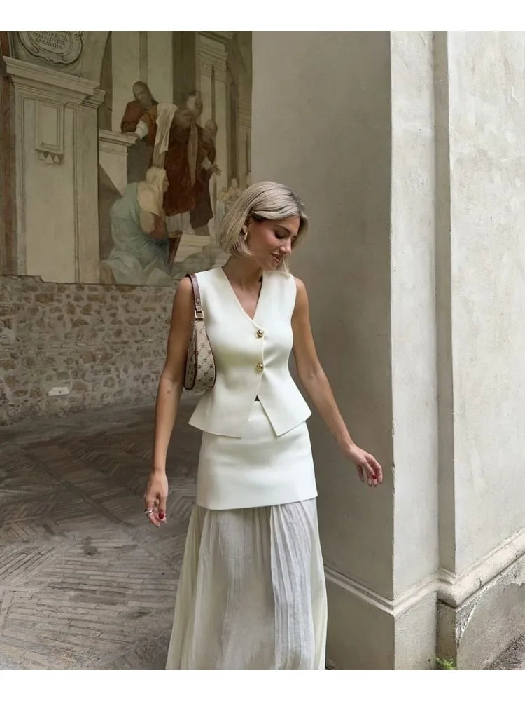 Josefine | Kvinders Ærmeløs Strikvest med Knapper