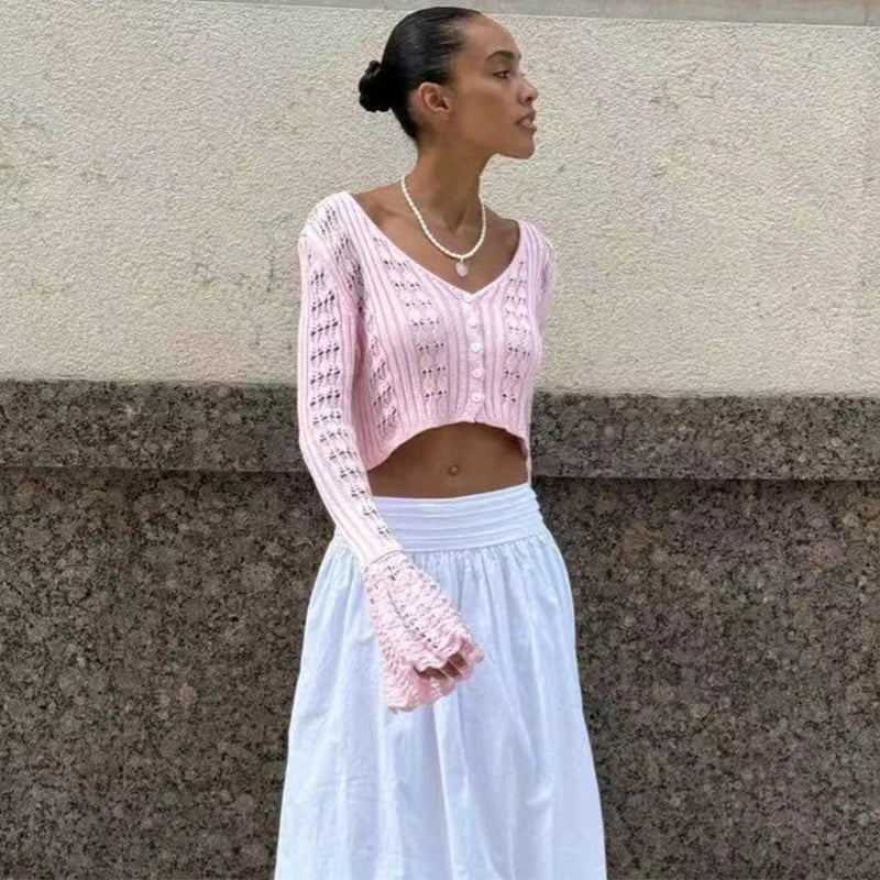 Liva | Dame Hæklet Strikcardigan med Knapper