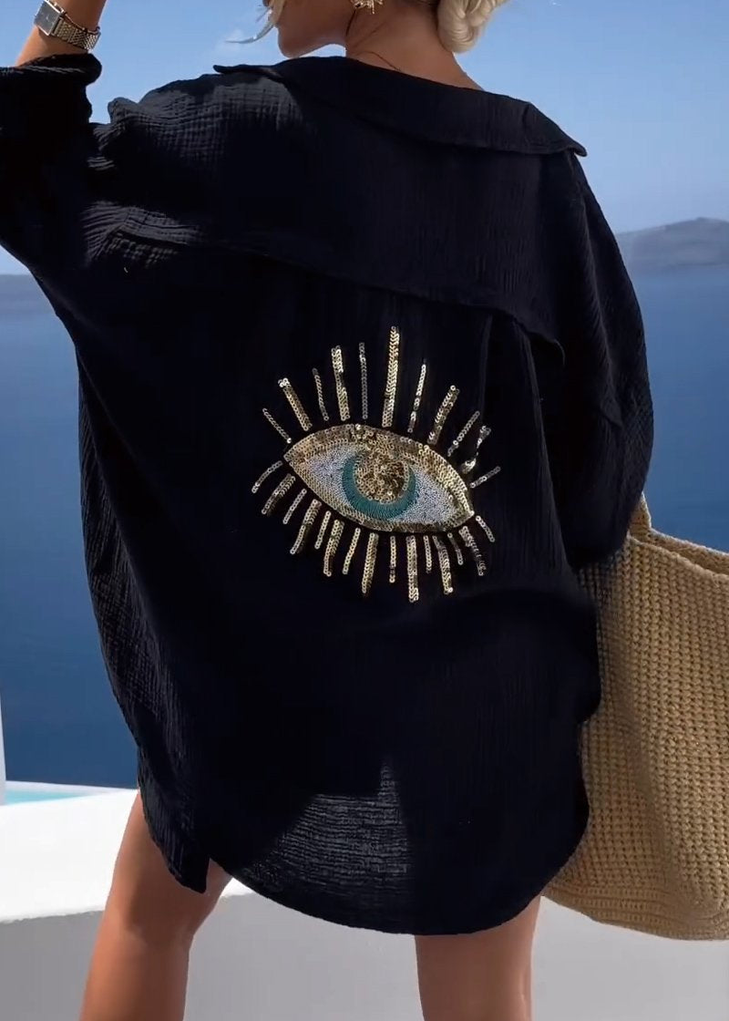 Sofie | Dame Oversize Skjorte med Broderet Rygdetalje