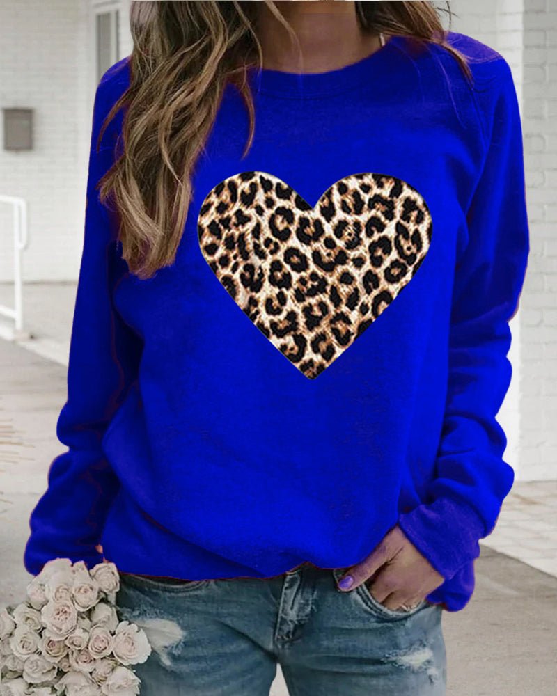 Helle | Vinter Leopard Hjerteprint Dame Sweatshirt