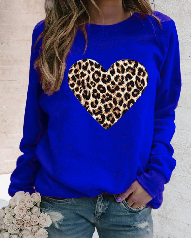 Helle | Vinter Leopard Hjerteprint Dame Sweatshirt