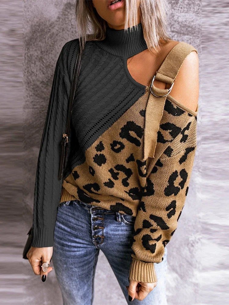 Mette | Vinter Chic Leopard Sweater med Én Skulder